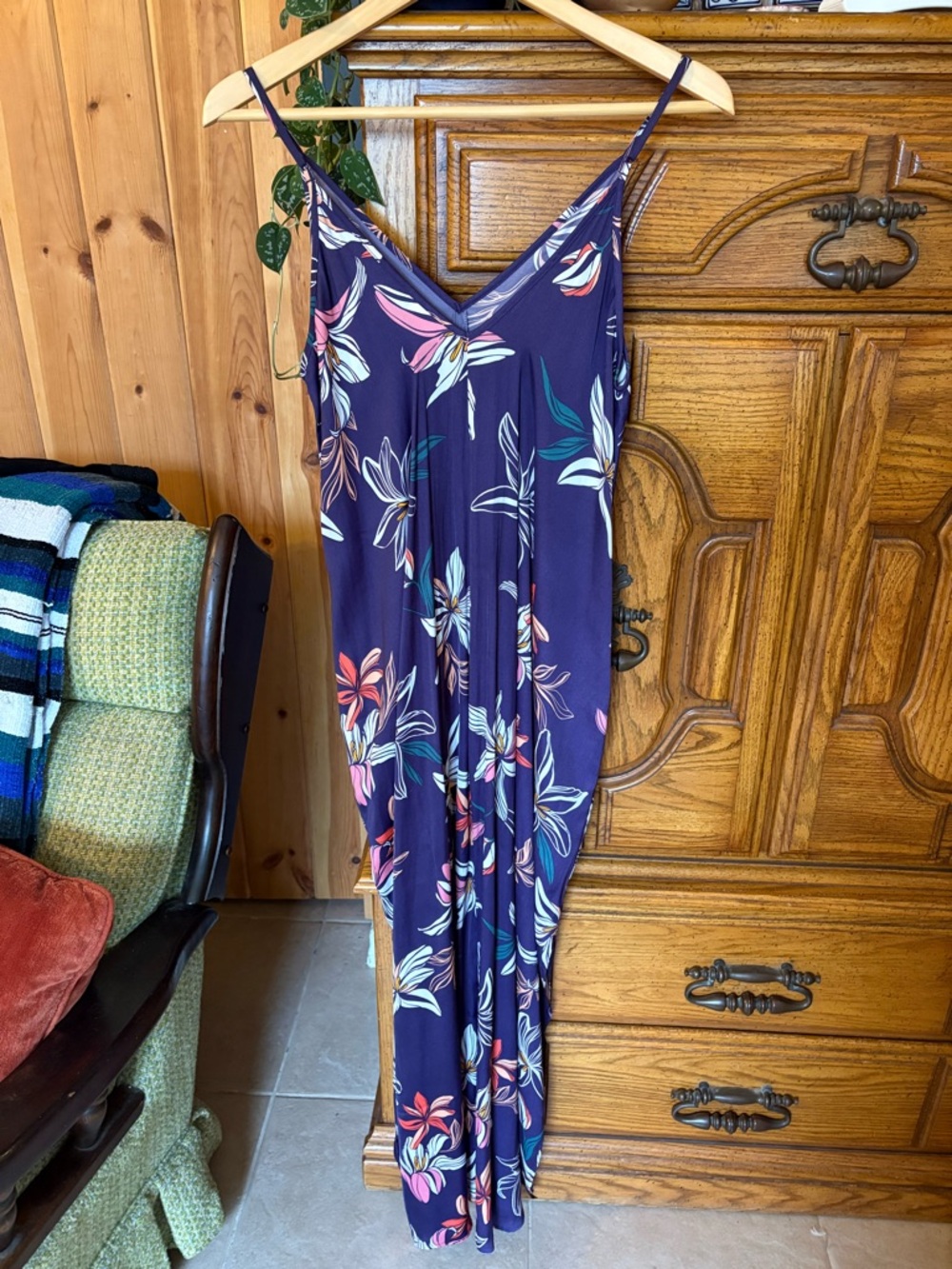 Van Winkle & Co Floral Maxi Dress - purple with Coral & white Blooms